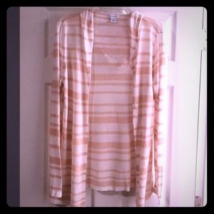 Cream and white stripe hooded cardigan